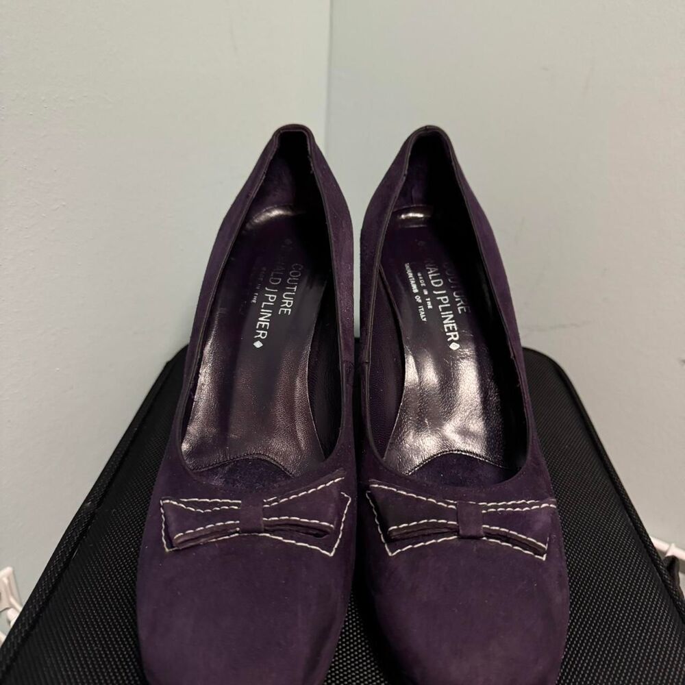 Vintage Donald Pliner Purple Suede Bow Toe Pumps Women's 9M Italian Designer